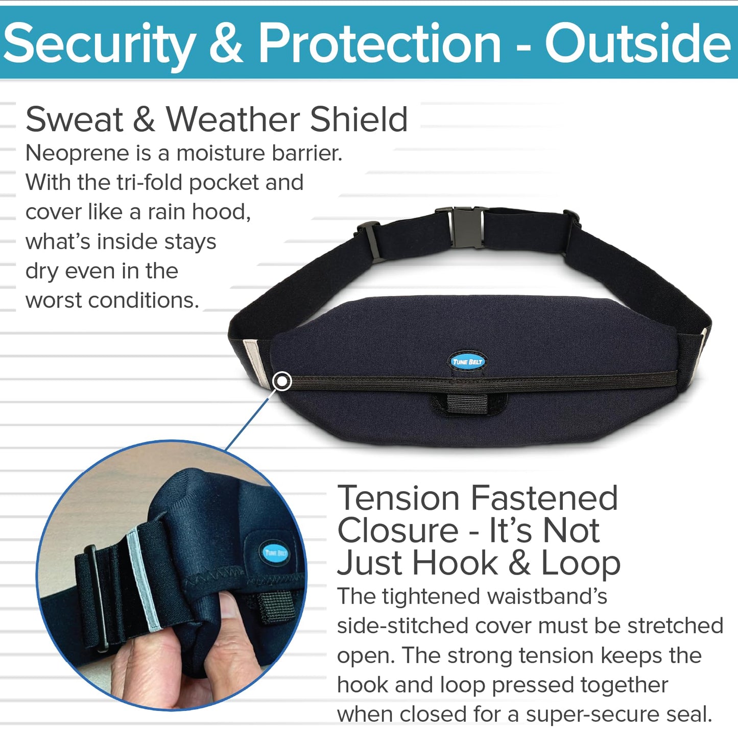 Tune Belt SP2 Running Belt, Slim Waist Pack Holder with Secure Zip Pocket, Sweatproof Storage, Non-Chafing, Fits Large Phones, Easy Access, Money Belt for Men & Women
