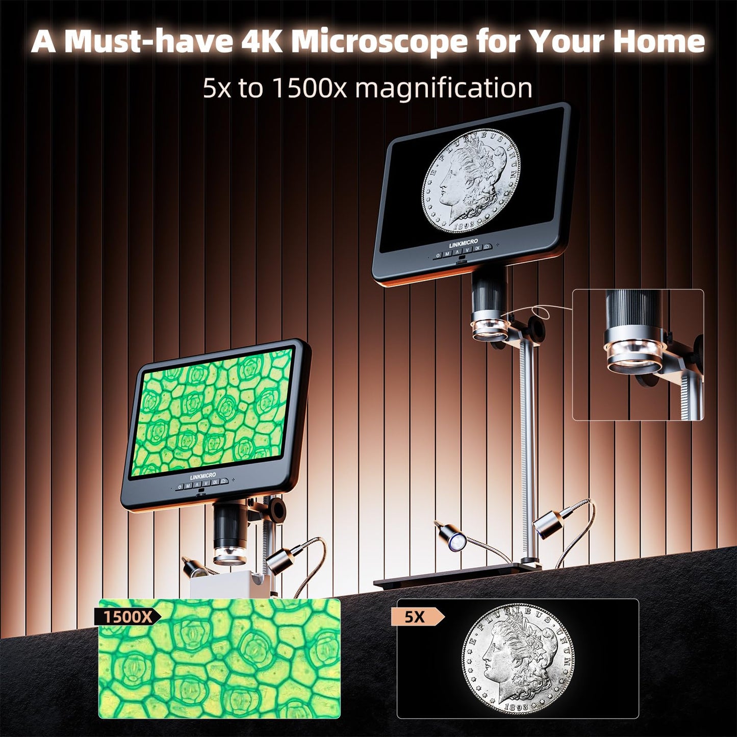 4K 30FPS HDMI Digital Microscope with 10.1'' Screen for Soldering LM208S, 4K Coins Microscope Camera 1500X for Adults, 3840P UHD Video Audio, 56 LED Ring Light, Full Coin View, PC View, 64G