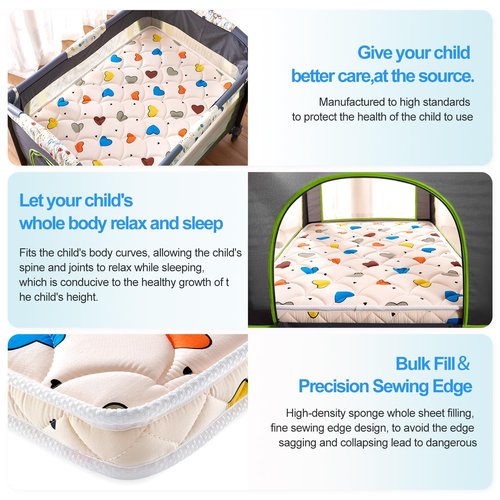 Feisaibaoly Pack and Play Mattress (38 “x26 ”x1.5),Skin Friendly Fabric, Soft, Breathable and Quiet, Provides Baby Friendly Support and Helps Healthy Spine Development,Pack and Play Topper.