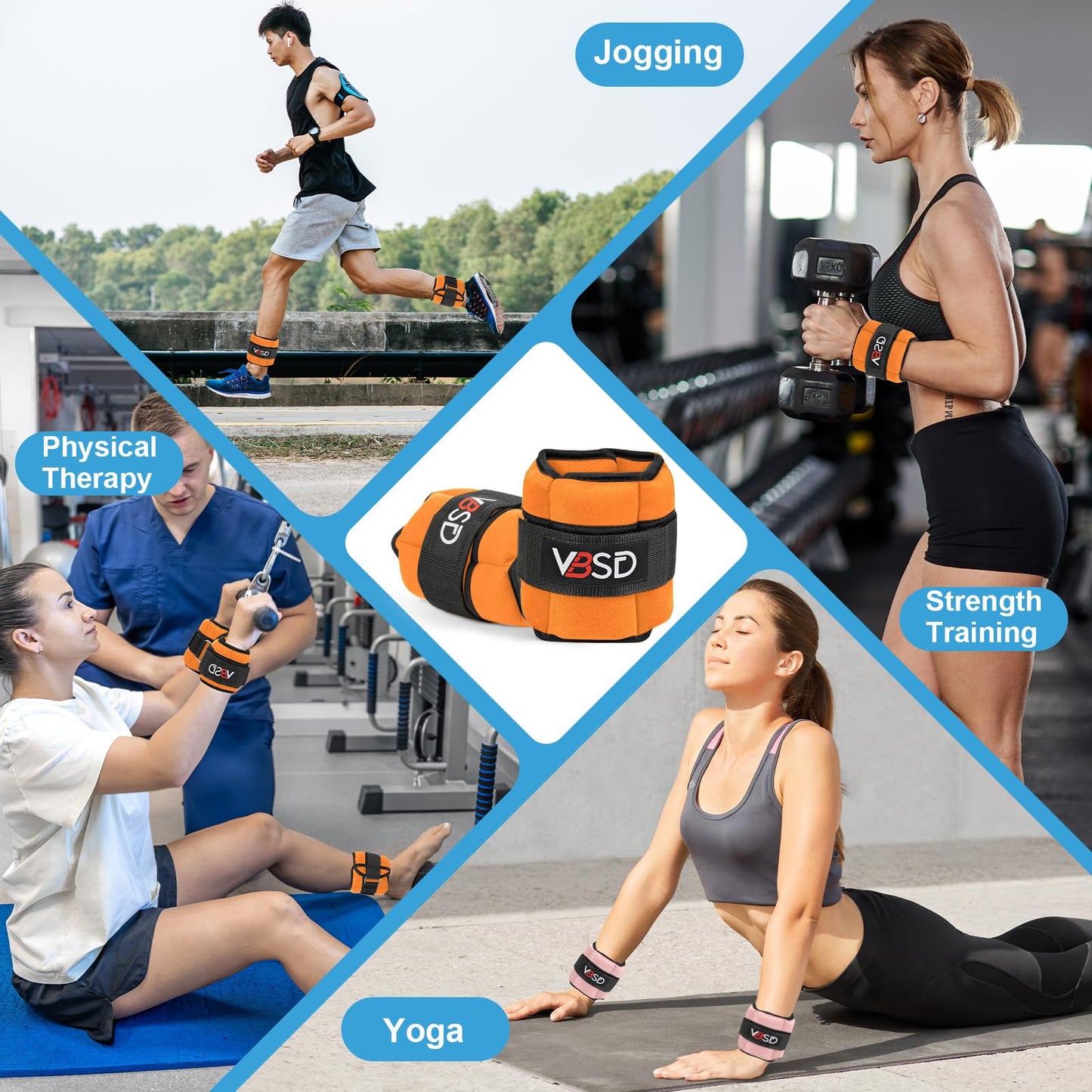 VBSD Adjustable Ankle Weights for Men Women, 10lb 1 Pair Leg Weight Straps, Weighted Ankle Weights Set for Gym, Yoga, Jogging, Walking, Aerobics, 1-5 lbs Each Ankle, 1 Pair 2-10 lbs, Orange