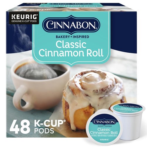 Cinnabon K-Cup Pods - Classic Cinnamon Roll Light Roast Coffee | 48 Count for Delicious Brews