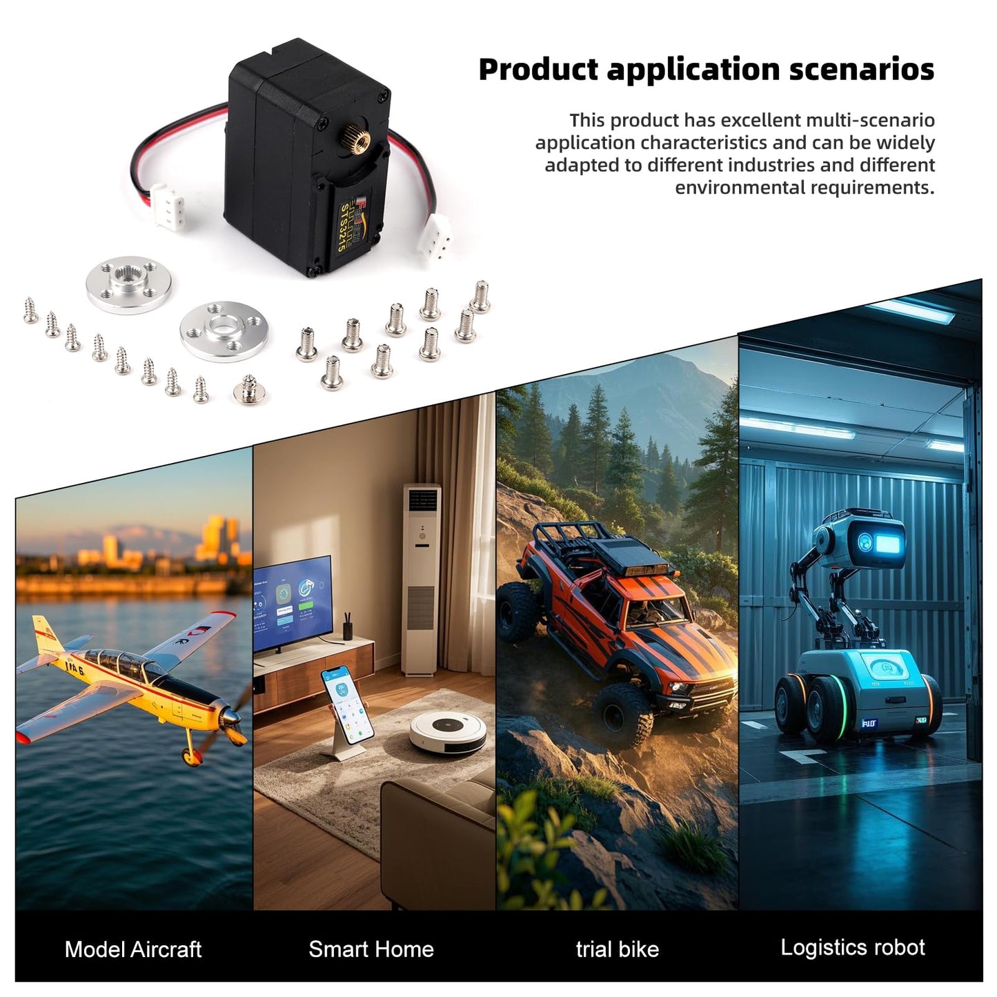 RCmall Feetech STS3215 Digital Servo Motor, High-Torque 19KG, 7.4V Dual Axis TTL Serial Bus Control, 360° Magnetic Encoder, Feedback Function, Black, 6-Pack