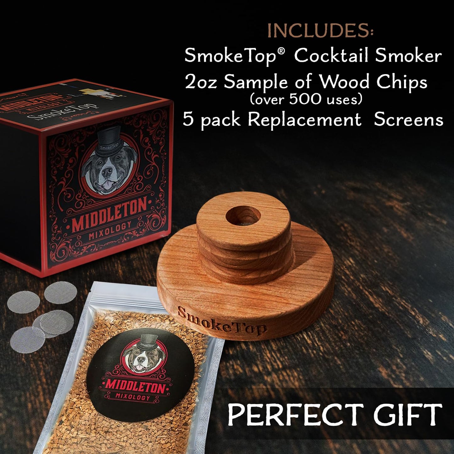 SmokeTop® Cocktail Smoker Kit - Old Fashioned Chimney Drink Smoker for Cocktails, Whiskey, & Bourbon With Sample Pack Of Wood Chips - by Middleton Mixology