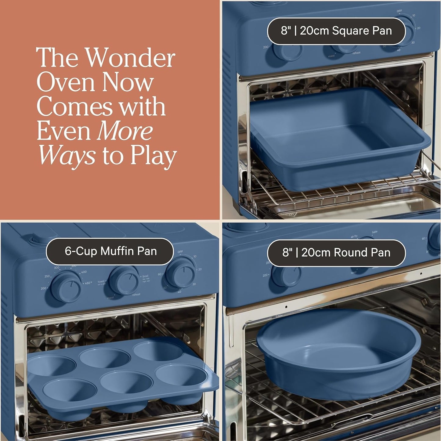 Our Place Wonder Oven - 6-in-1 Air Fryer & Toaster Oven with Steam Infusion | Nonstick Ceramic Bakeware Set (Round, Square & Muffin Pan) | Blue Salt