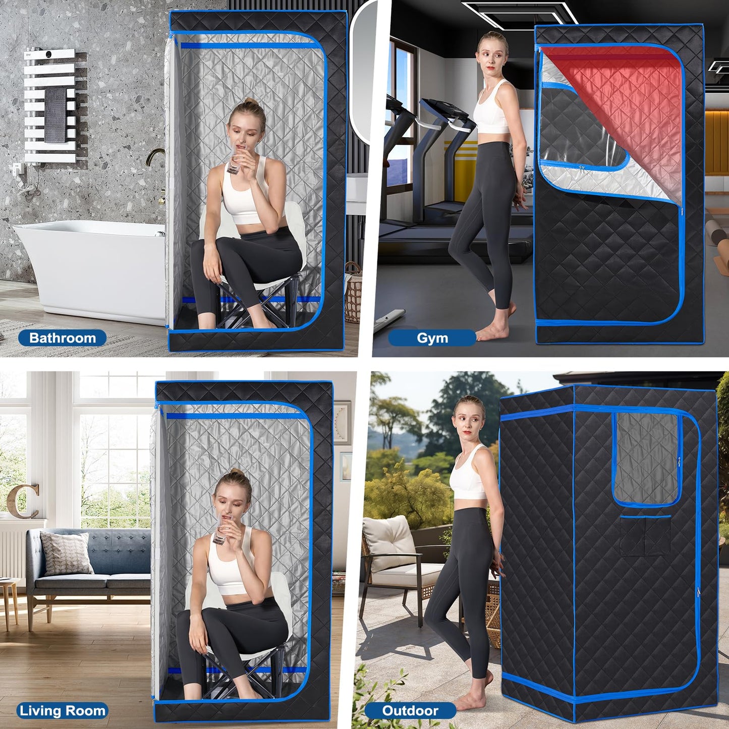 Smartmak Portable Steam Sauna, Full Body Sauna Tent for Home, 1 Person Steam Sauna Box with 660nm Red Light Therapy, 3L&1100W Sauna Steamer, Folding Chair