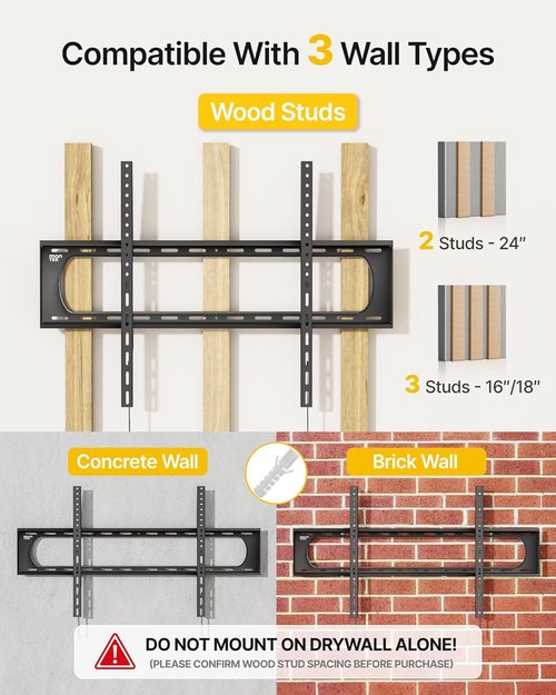 monTEK Heavy Duty TV Wall Mount Bracket - Fits 60-120" Flat & Curved TVs Up to 300lbs | Ultra Slim 1.3" Profile