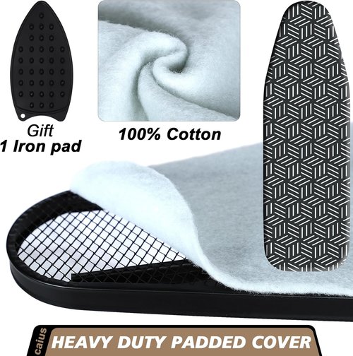 Caius Ironing Board - Compact Full-Size Design with Extra Wide Ironing Area & Heavy-Duty Padded Cover