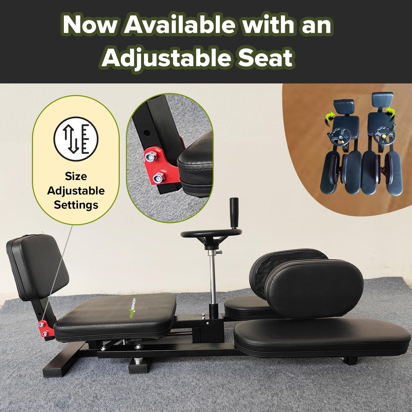 Hip Stretching Machine by Flex Bench – Improve Flexibility,Mobility and Reduce Hip Pain, Leg Stretcher - Flexibility for Yoga,Dance and Gymnastics Thighs,Glutes, Upgraded Model - New Adjustable Seat.