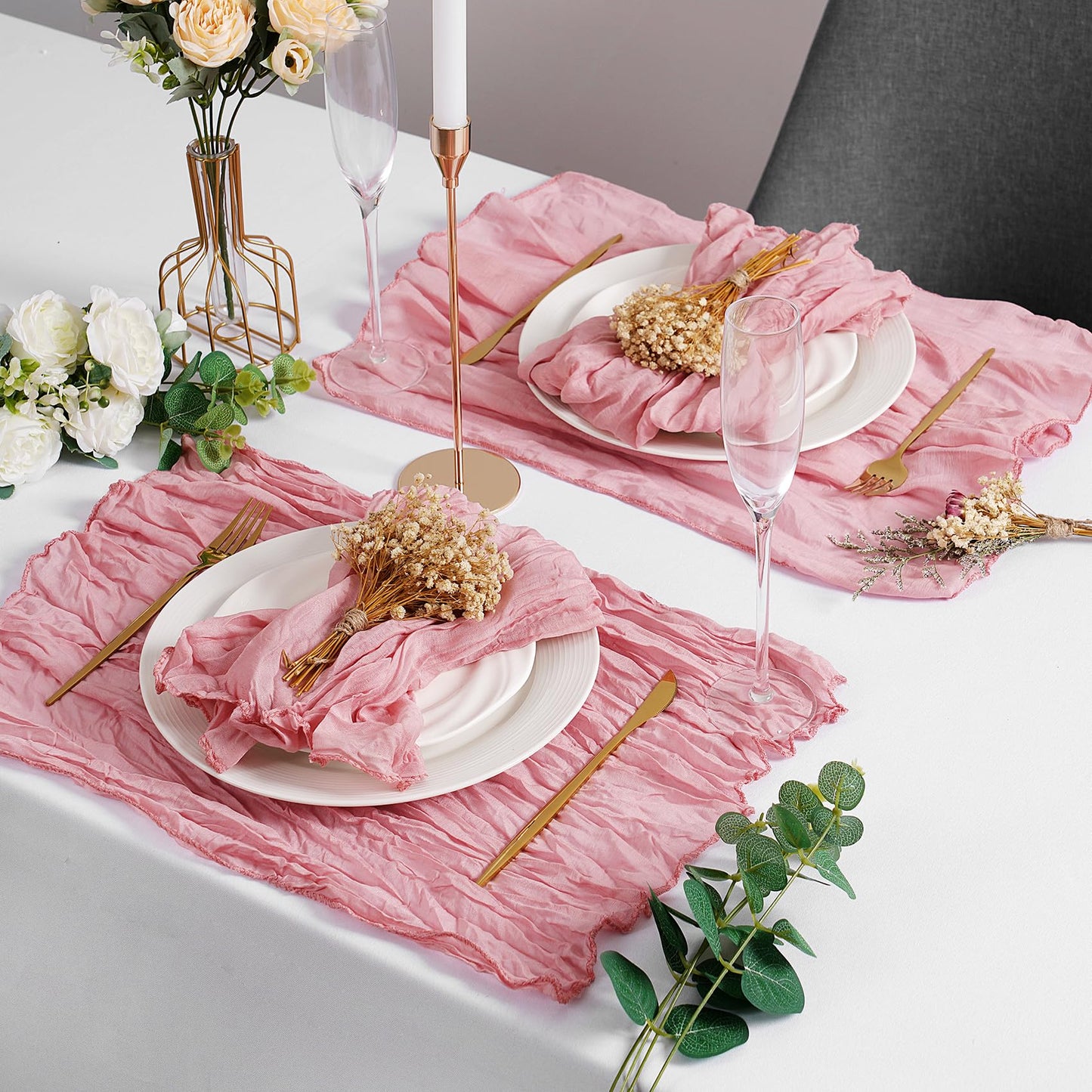 LZY 120 Pack Gauze Cheesecloth Napkins 20x20 Inch Dinner Cloth Napkins, Soft Boho Table Napkins Rustic Wrinkled Cheese Cloth Napkins Bulk for Wedding Party Baby Shower Event Decor (Dusty Pink)