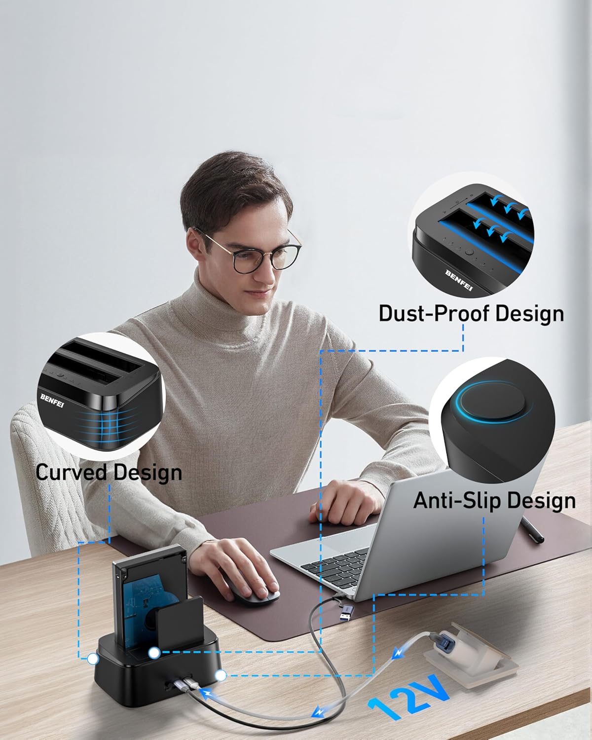 BENFEI 2.5/3.5" 5Gbps Hard Drive Docking Station with UASP Offline Clone Function, USB C Dual Bay Dock for HDD SSD, Up
