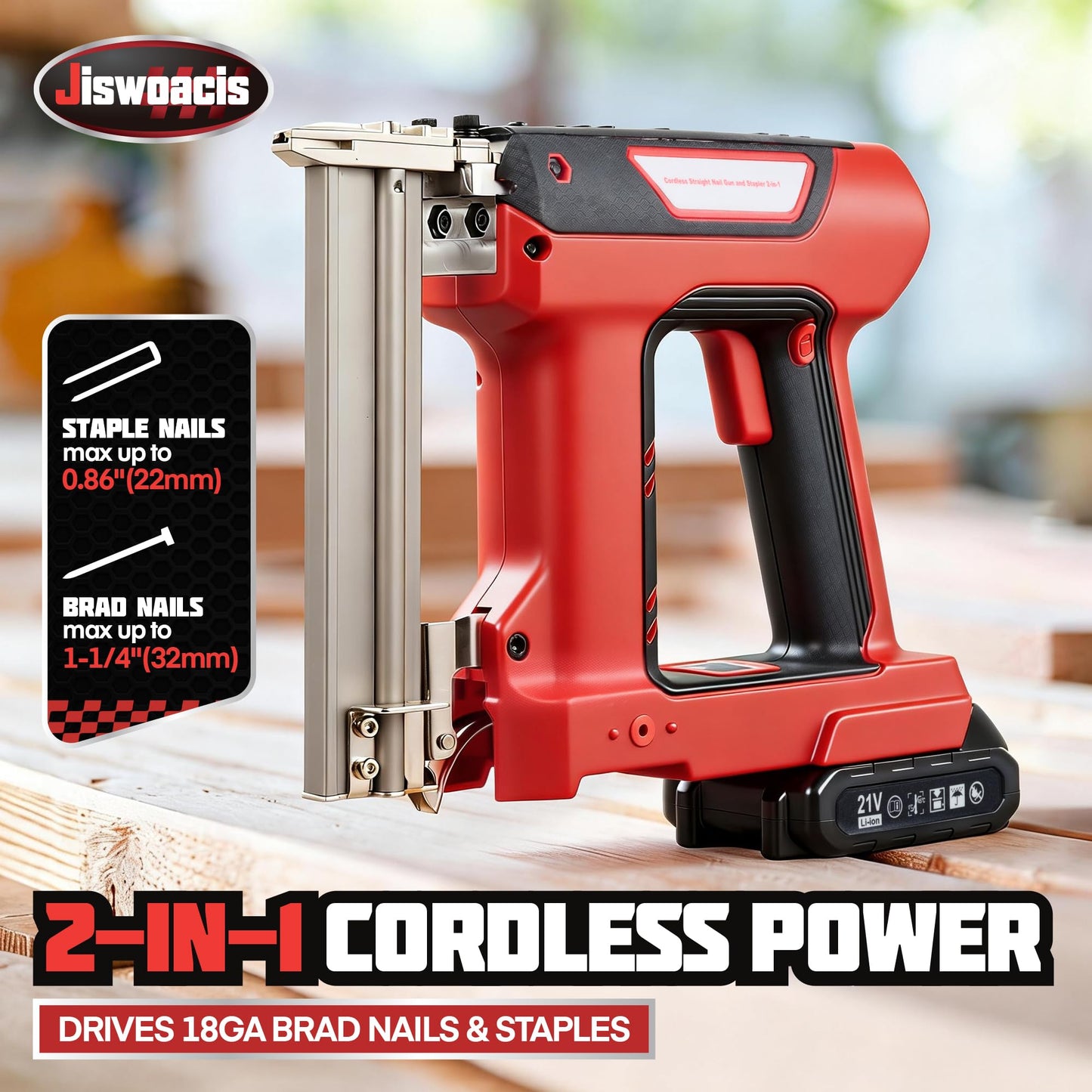 Electric Staple Gun 18 Gauge 2 in 1 Cordless Brad Nailer Stapler, Nail Gun with 2000mAh Lithium Battery, Electric Nailer for Woodworking Upholstery Furniture DIY Home Repair