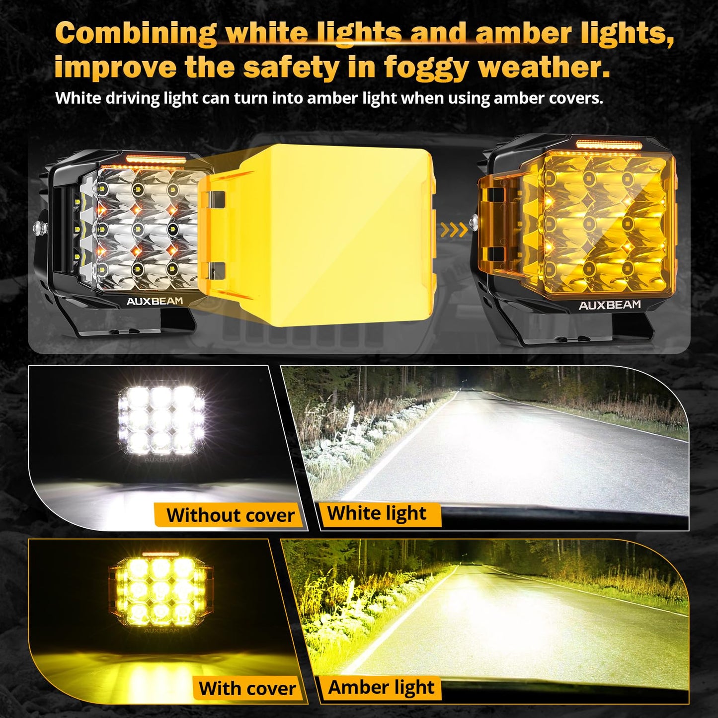 Auxbeam 7" Off-Road Lights with 270° Side Shooter, V Max Series Pod Lights with DRL & Back Light, 228W 26100LM Spot Flood Combo Ditch Lights, Cube LED Driving Light for Jeep ATV UTV, Pair