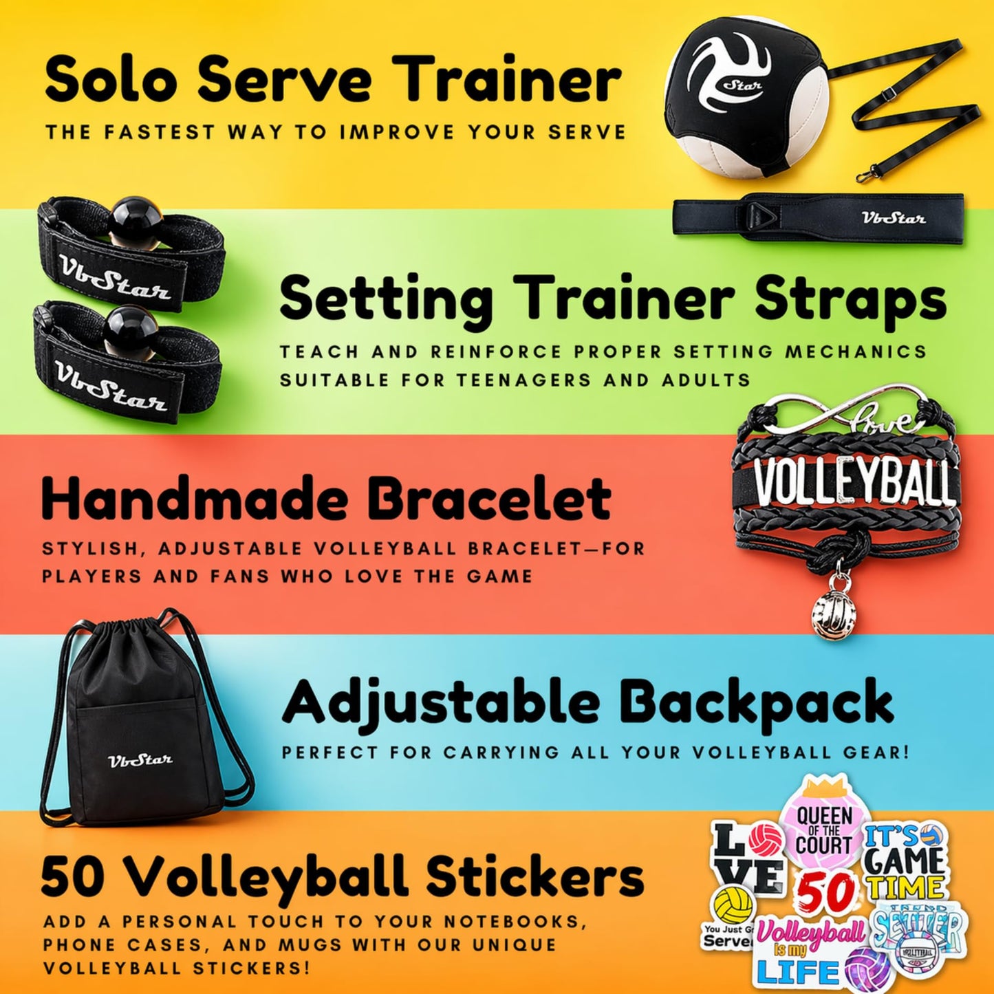 VbStar Volleyball Training Equipment Aid - Practice Your Serving, Setting & Spiking with Ease, Great Solo Serve & Spike Trainer for Beginners & Pro, Perfect Volleyball Gift