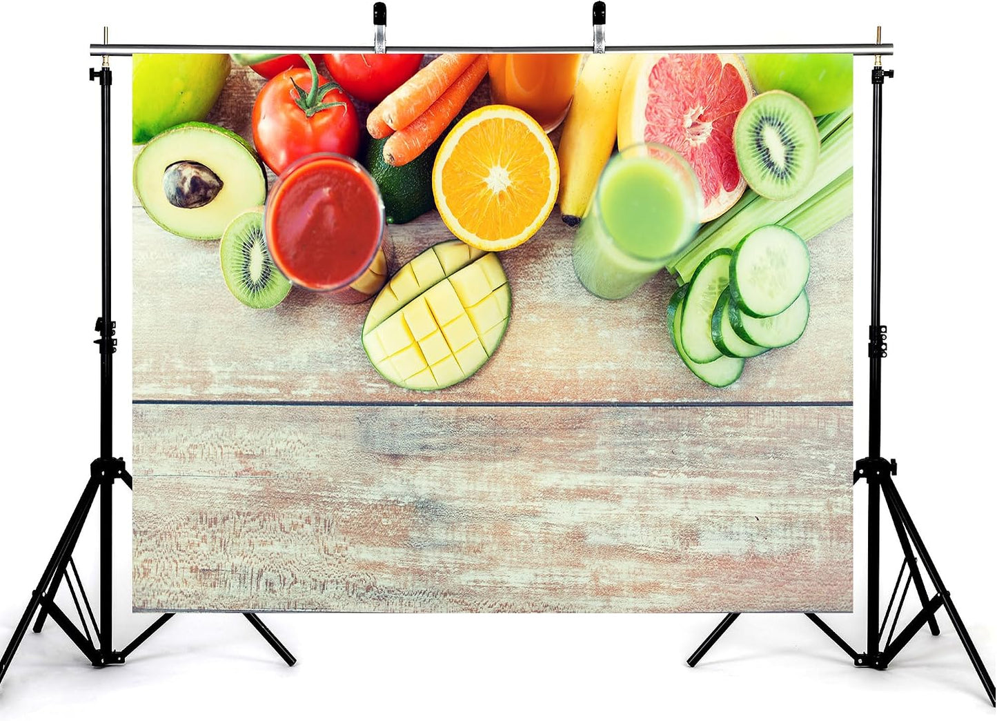 KeyWork 8x8ft Fresh Fruit Smoothie Backdrop Colorful Produce Wooden Table Photography Background for Healthy Themed