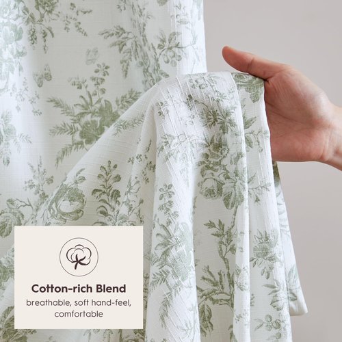 Laura Ashley Walled Garden Shower Curtain, Textured Cotton-Rich Slub Fabric, Tonal Floral Print, Elegant Transitional Bathroom Decor, Machine Washable 72"x72", Green