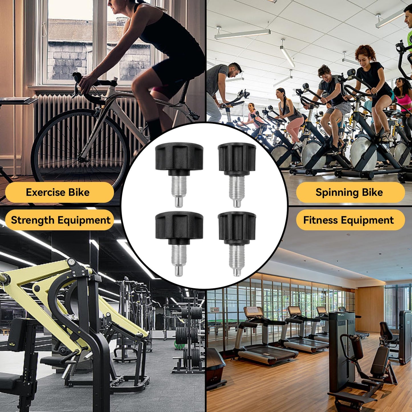Frdhee 4Pcs Pop Pull Pin Knob M16, Adjustment Fitness Pop Pull Pin Knob for Fitness Equipment, Exercise Bike Pin Knob Replacement Parts for Fitness Equipment Exercise Machines