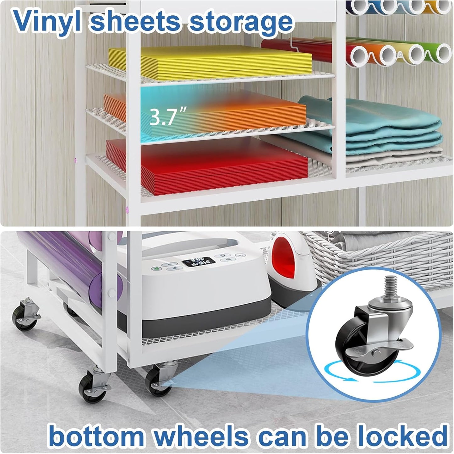 PUNCIA Heat Press Stand - 360° Rotating Craft Cart Table for Cricut | Rolling Storage & Vinyl Holder