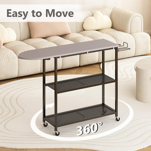 GILLAS Ironing Board with 2 Tier Storage Basket, Movable Ironing Board Full Size for Iron Rest & Clothes, Tabletop Ironing Boards, Ironing Stand Iron Boards Ironing Table Rustic