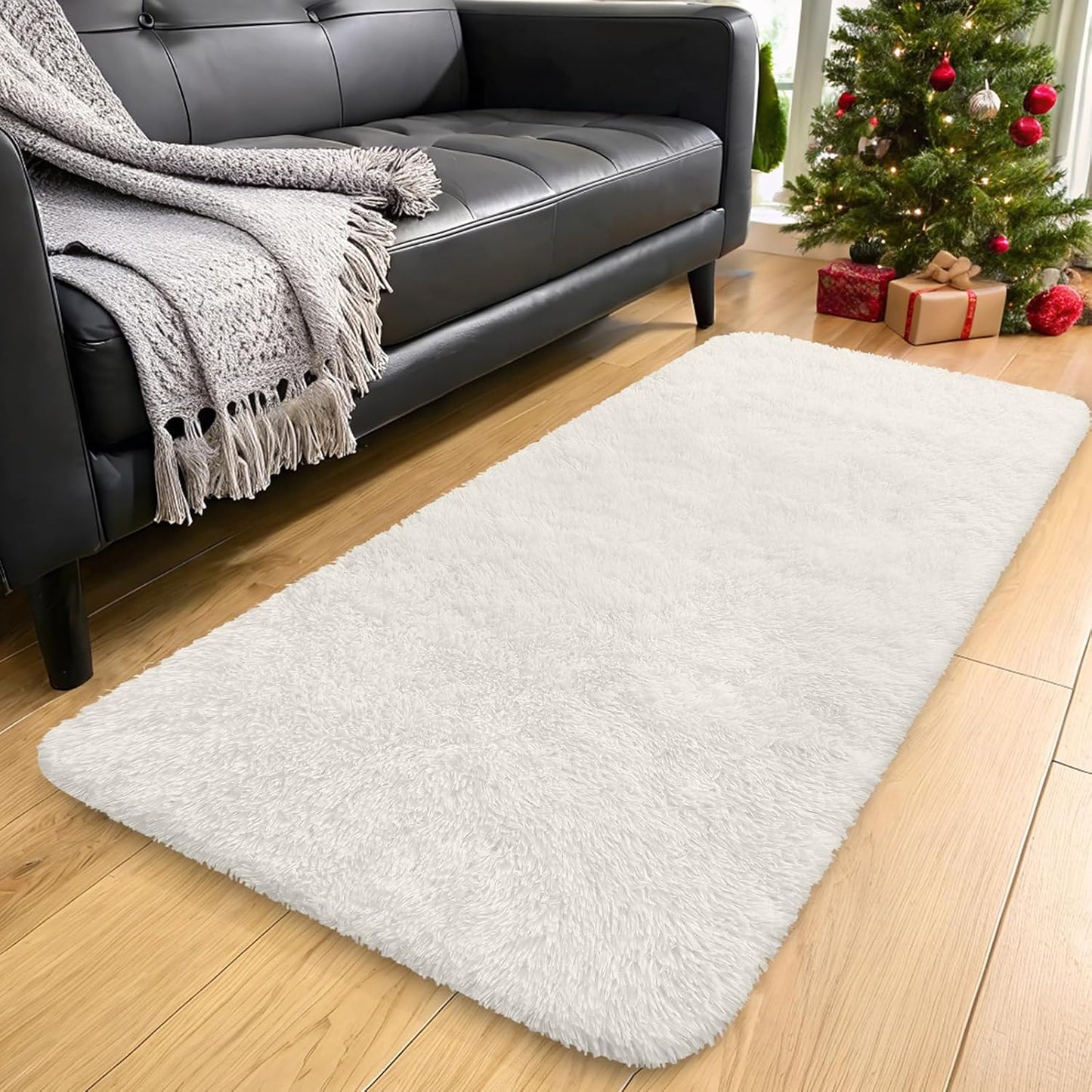 OLANLY 2x8 Machine Washable Runner Rug - Soft Fluffy Shaggy Design for Bedroom & Hallway | Ivory Color