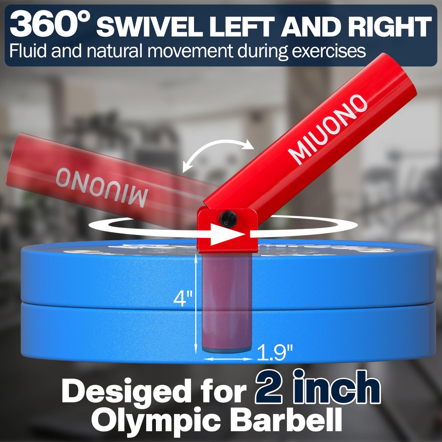 MIUONO Landmine Attachment for Barbell, T Bar Row Attachment Fit for 2" Olympic Bar, Full 360° Swivel for Back or Full-Body Workout Home Gym Equipment (Red)