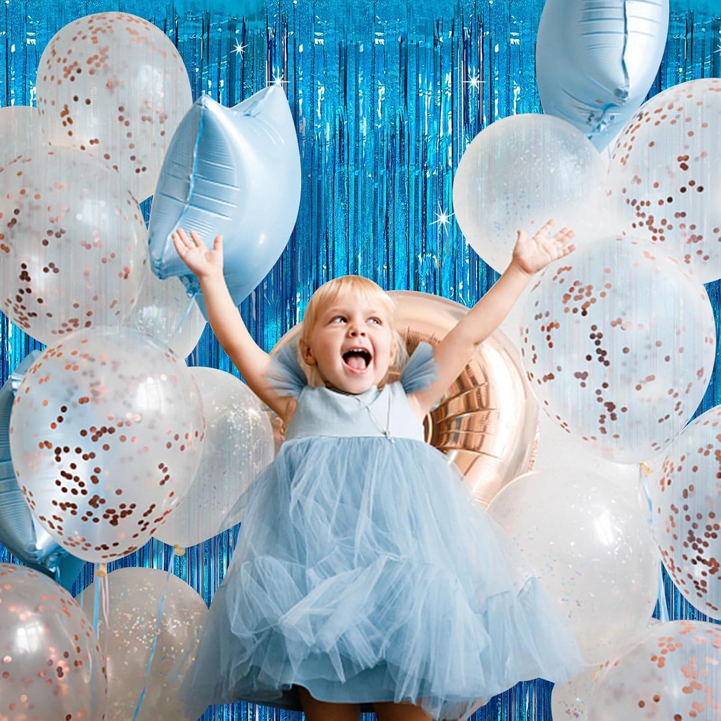 Skiennix Tinsel Curtain Backdrop - Blue Glitter Foil Fringe for Birthday, Wedding & Party Decor | 2 Packs