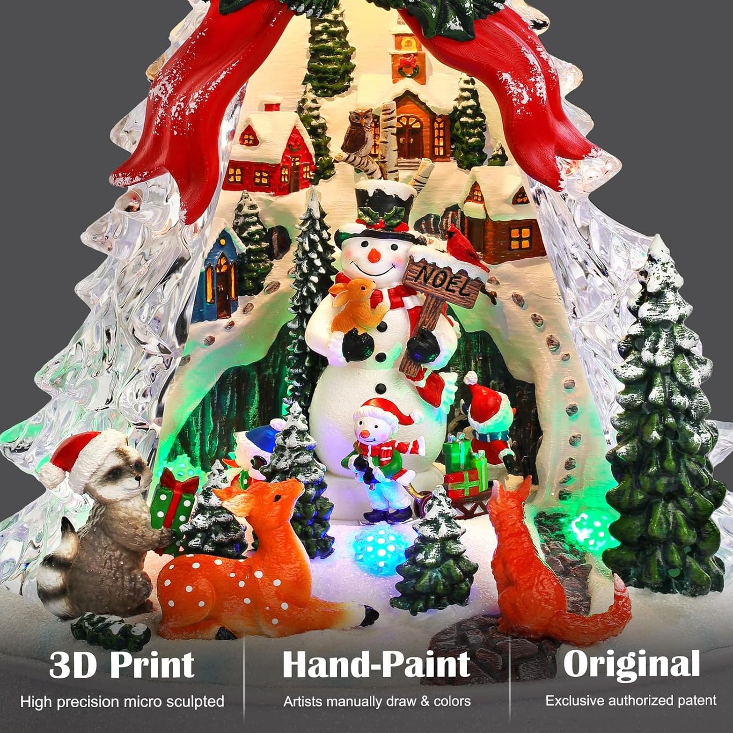 Priddop Christmas Village Scene - Animated Tree with Rotating Snowman & LED Lights | Musical Home Decor