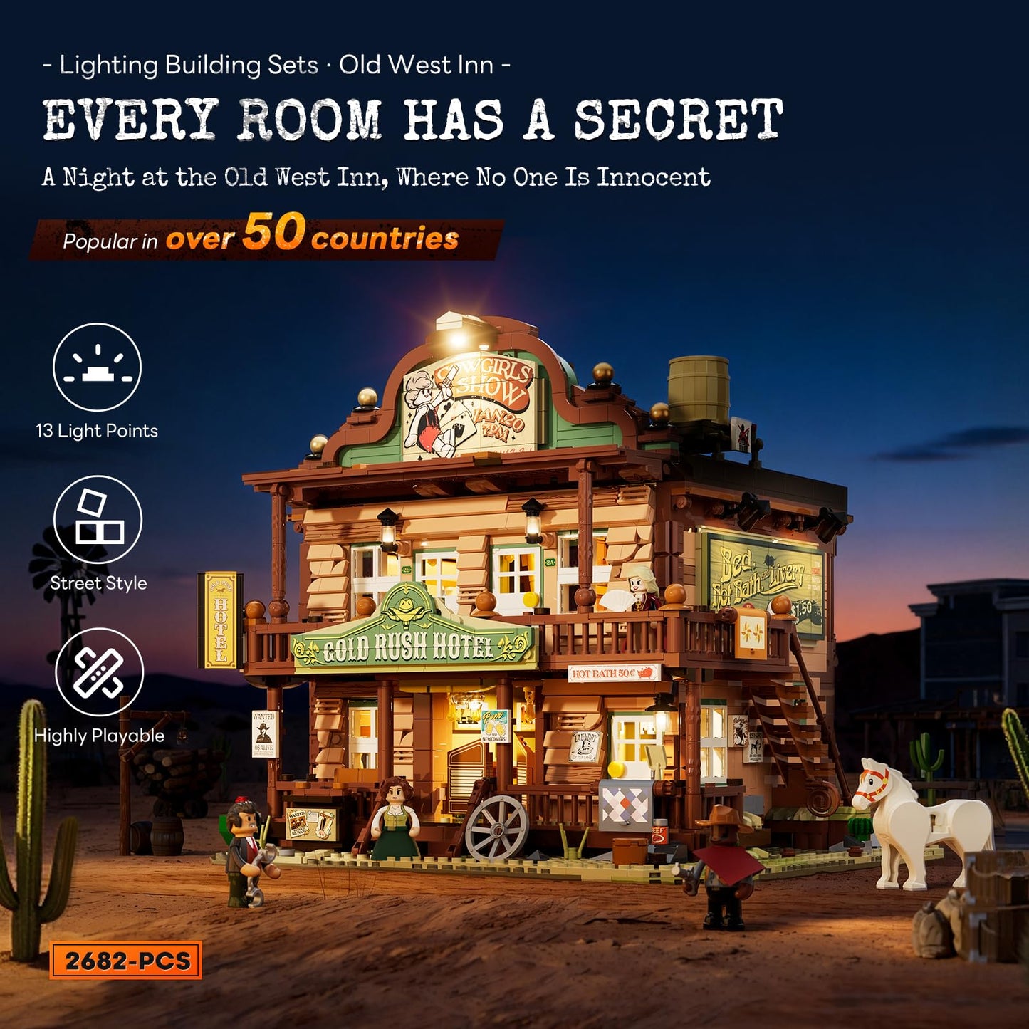 Lumibricks Western-Inn Lighting-Building-Bricks Set - 2682 Pcs The Old West Inn Light Construction Hotel Building Model Set for Adults and West Lovers