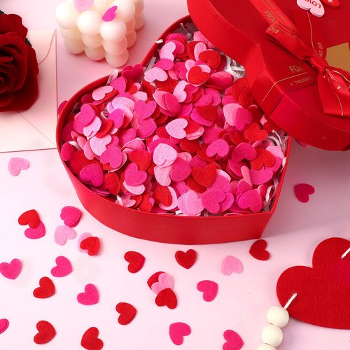 MARFOREVER 500 Pcs Red Rose Pink Heart Confetti Felt, Valentines Day Confetti Love Hearts Shaped Sprinkles Table Scatter for Romantic Weddings Valentines Day Engagement Party Decorations