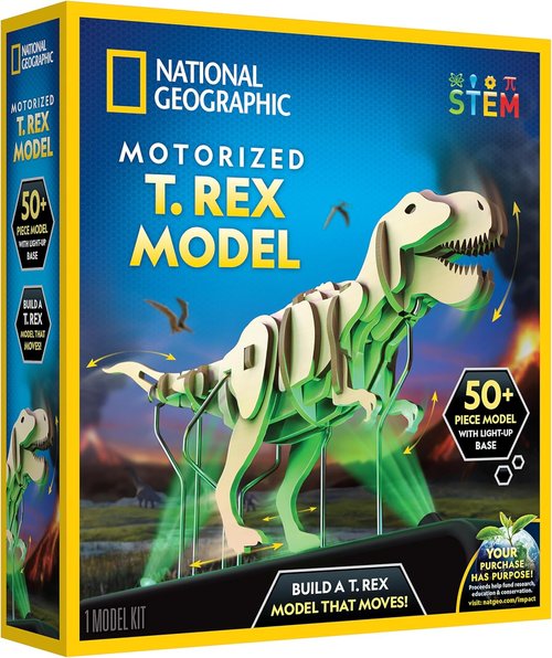 National Geographic Motorized Dinosaur 3D Puzzle - 50-Piece T. Rex Model Kit with Light-Up Base & 8 Settings