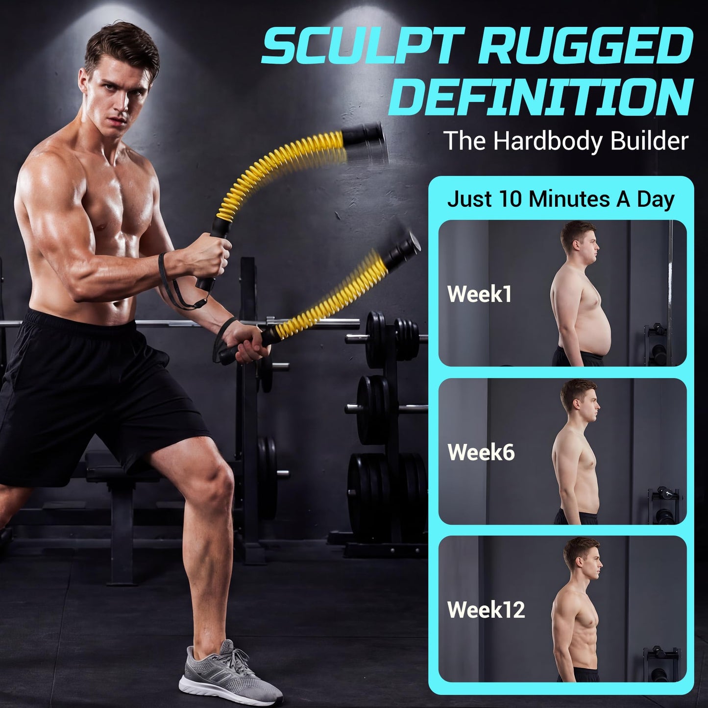 Weighted Cordless Battle Ropes for Home Gym & Apartment with 3 Adjustable Resistance Levels-Ropeless Battle Ropes for Strength Training,HIIT,Full Body Exercise Includes Workout Guide & Storage Bag