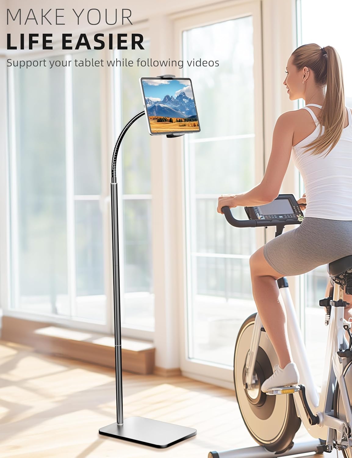 LanPavilion (4.7''-13''), iPad Stand, Adjustable Tablet Floor Stand Metal Tablet Holder with Flexible Gooseneck