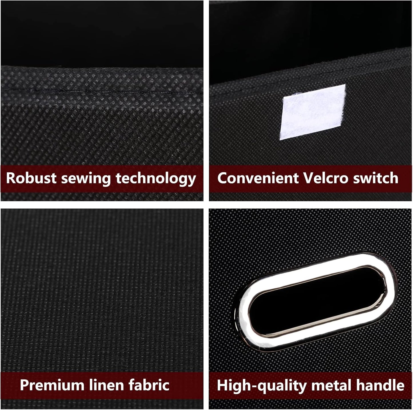 STOREONE Fabric Storage Cube Bins - Foldable Organizer with Lids & Metal Handles | Black, Set of 3
