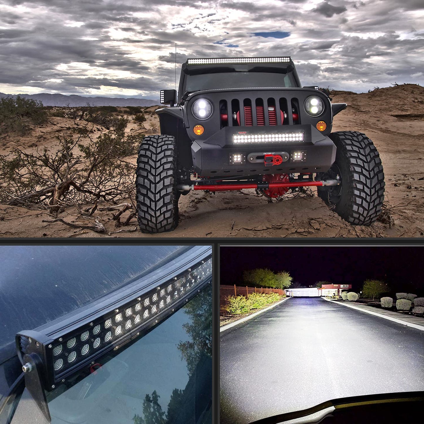 Nilight ZH119 54Inch 54 Inch 312W Curved Spot Flood Combo Bar LED Off Road Driving Light and 1PC 14AWG 12V 5Pin Rocker Switch Wiring Harness Kit-1 Lead, 2 Years Warranty