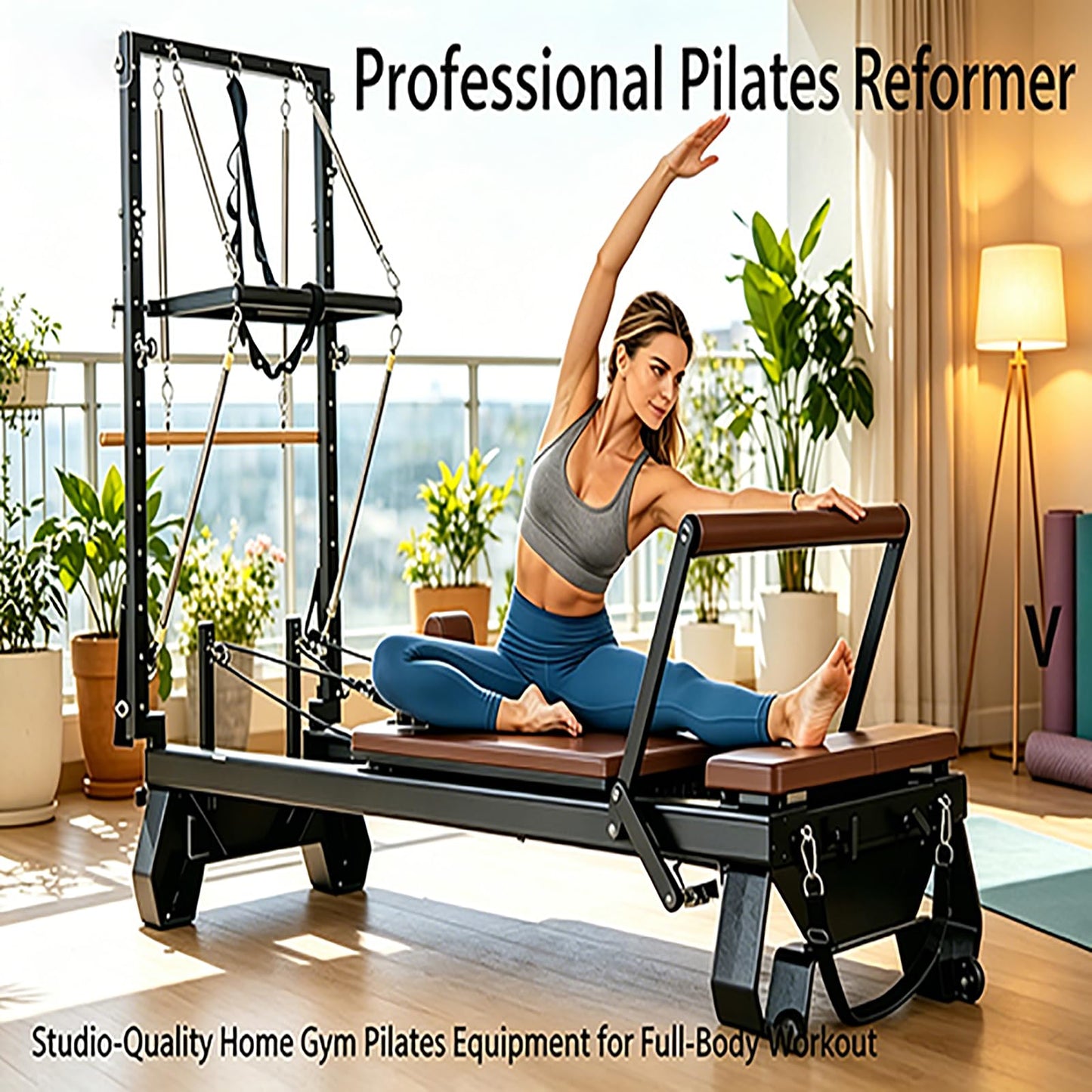 Half Trapeze Pilates Reformer, Professional Home Gym Pilates Bed with Tower Springs, Adjustable Half Cadillac Pilates Equipment for Full Body Workout & Rehabilitation