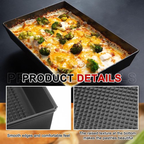 Detroit Style Pizza Pan Set - 3 Pcs Non-Stick Deep Rectangle Bakeware | 10 x 14 x 2.36 Inch