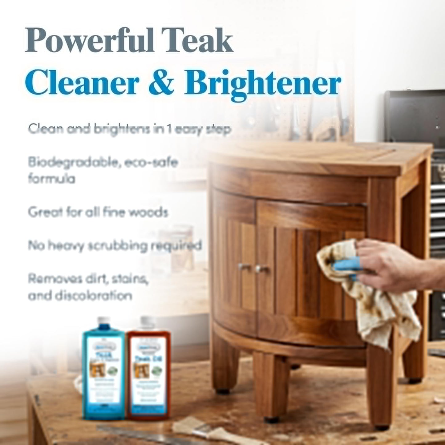 AquaTeak Care Kit - Premium Teak Oil, Teak Wood Cleaner & Brightener, 16 oz Each - Cleans & Restores Outdoor & Indoor Furniture, Shower Stool & Decks - Removes Wood Stain & Maintains Natural Finish