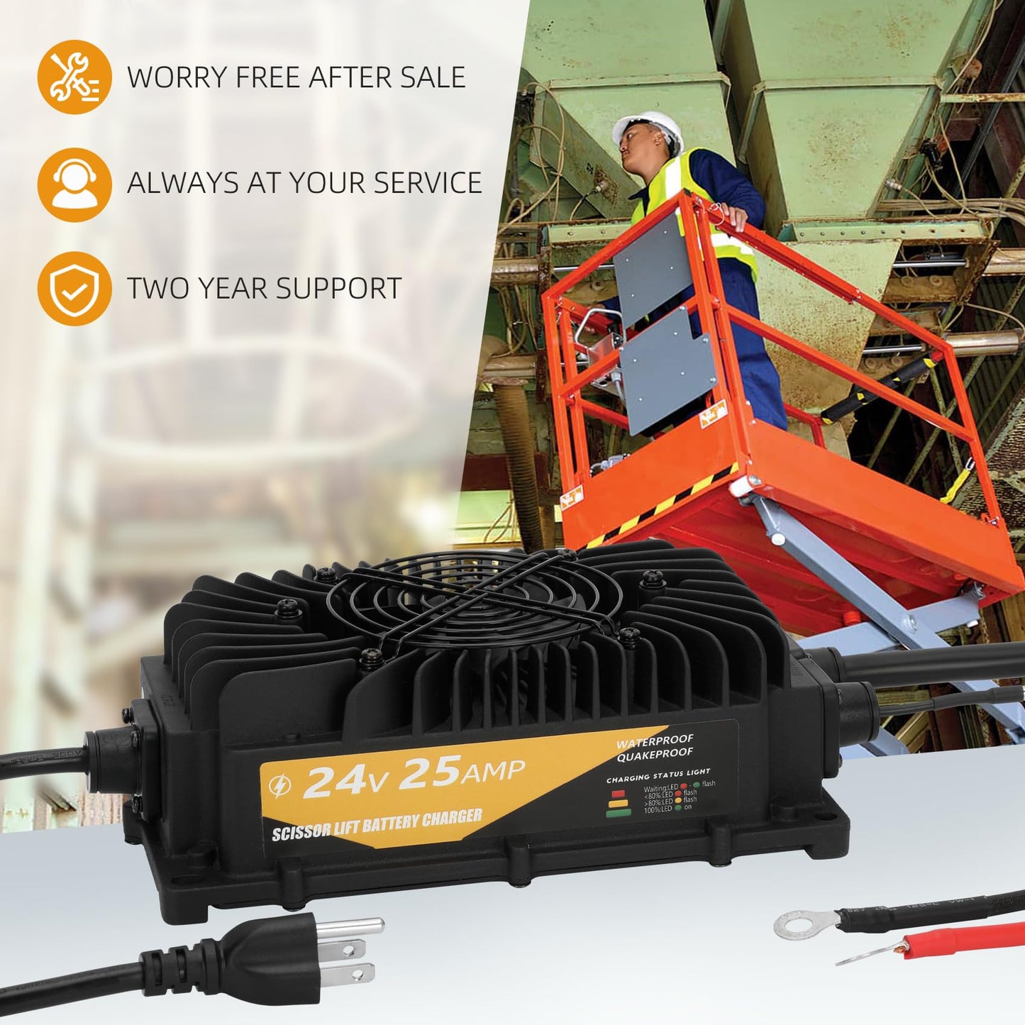 24V 25A Scissor Lift Battery Charger Compatible with Genie Skyjack JLG Scissor Lifts, 24 Volt Battery Charger for Forklift, Electric Pallet Jack, Floor Scrubber