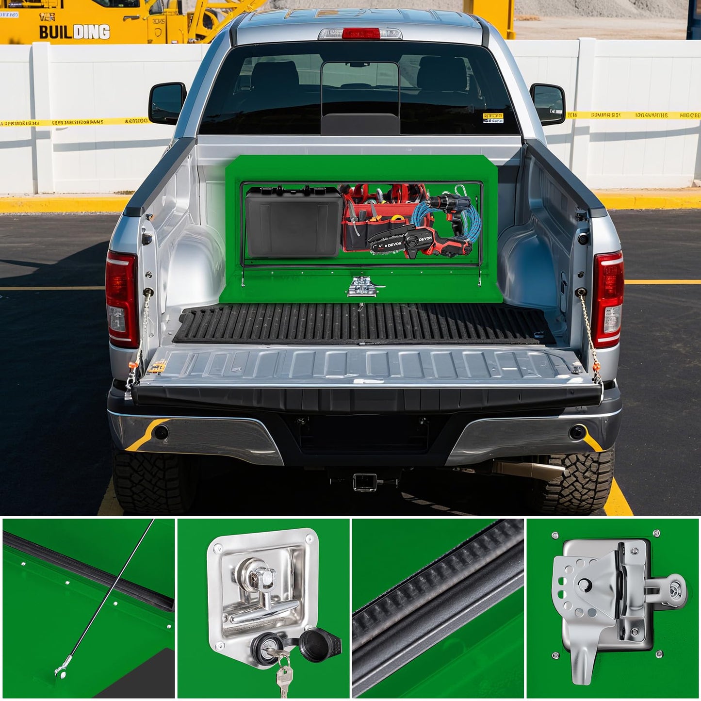 MOVECOM Steel Heavy Duty Truck Bed Tool Box with t-Handle Lock, Door with Double Sided Hydraulics Rods for Trailer Truck Pick Ups-Waterproof (24X14X16 Inch),Green