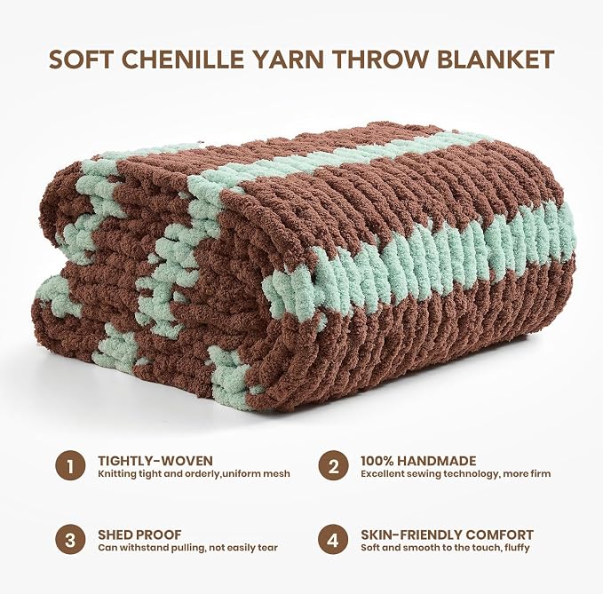 L'AGRATY Chunky Knit Blanket Throw: 60''x80'' Chenille Chunky Knitted Throw Blankets for Twin Bed Couch - Handmade Thick Cable Knit Blanket - Large Crochet Rope Blankets for Home Decor