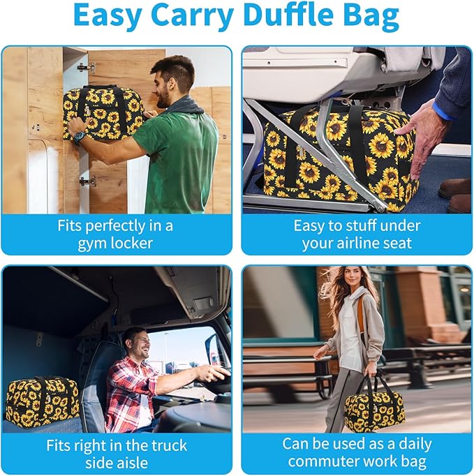 Small Gym Bag 14 inch lightweight Carry On Mini Duffel Bag for Travel Sport - Sunflower