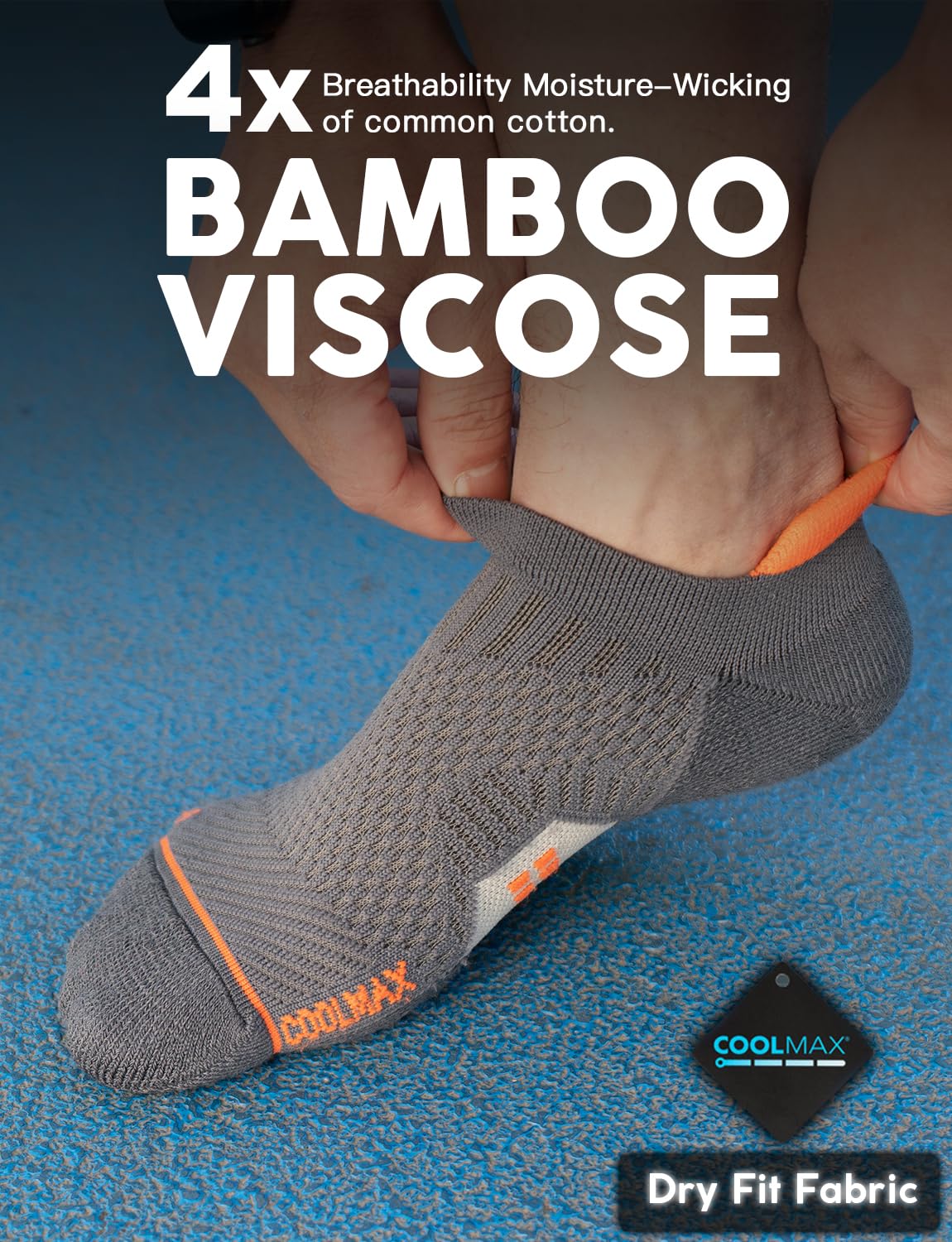 Juclise Coolmax Bamboo Viscose Compression Tab Running No Show Socks Men Moisture Wicking Cushioned Anti-Blister (US, Alpha, Large, Regular, Regular,Charcoal*2+Midnight Grey*1)