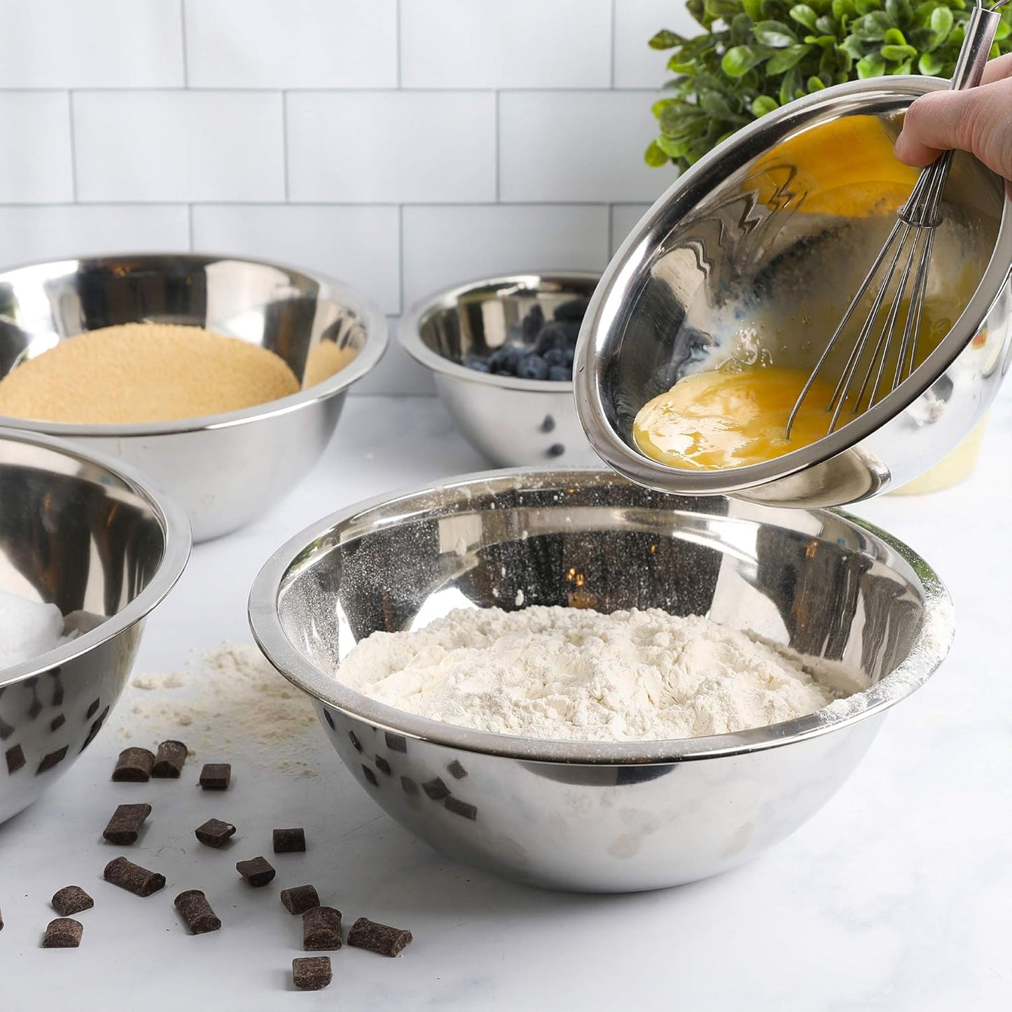 WHYSKO Stainless Steel Mixing Bowl Set - 5-Piece Eco-Friendly Food Storage Organizers | Heavy Duty, No Lids