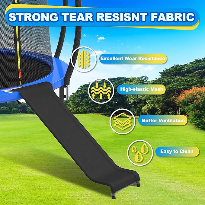 Ergonomic Trampoline Slide with Buffer Region for Children Kids, Outdoor Trampoline Slide Attachment, Heavy Duty Steel, Frame, Easy to Assemble (Black-Slide)