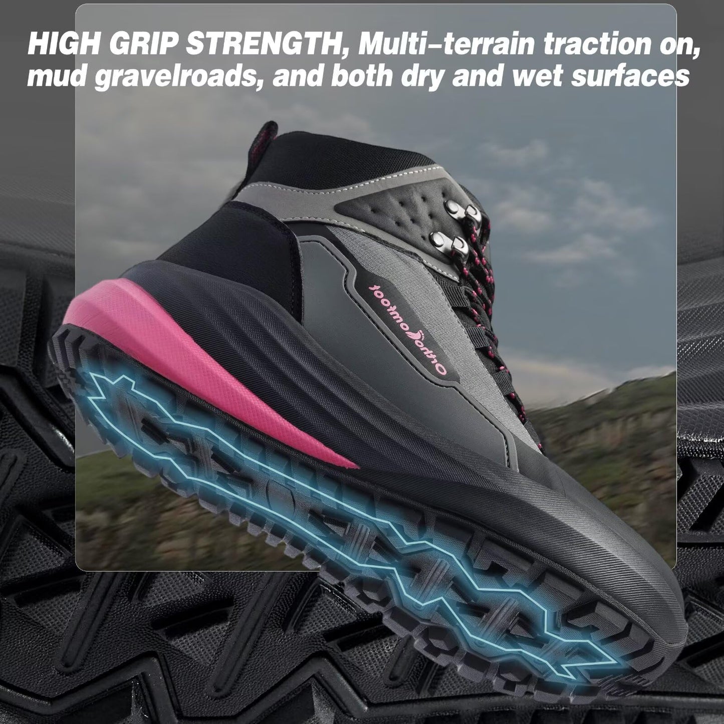 Women's Orthopedic Mid Trekking Hiking Boots: Plantar Fasciitis Orthotic Arch Support Bunions Recovery Fashion Boots, Comfortable Stylish Working Standing Walking Shoes Black Rose Red Size 8.5