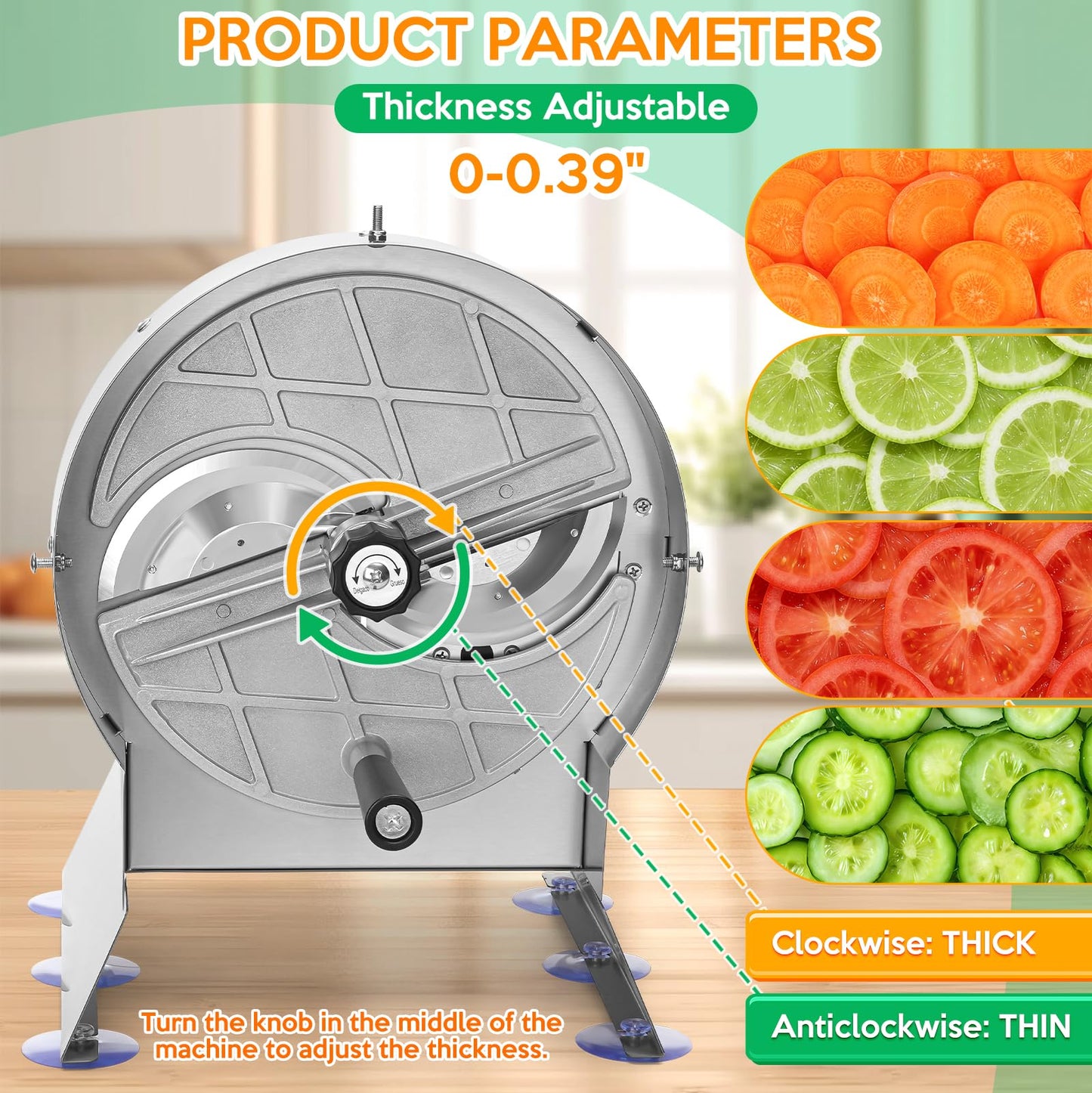 LLNC Commercial Vegetable Slicer Commercial Fruit Cutter Electric＆Manual 0-10MM Adjustable Thickness Stainless Steel 0-0.39’’ for Lemons, Cabbage, Potatoes, Apples