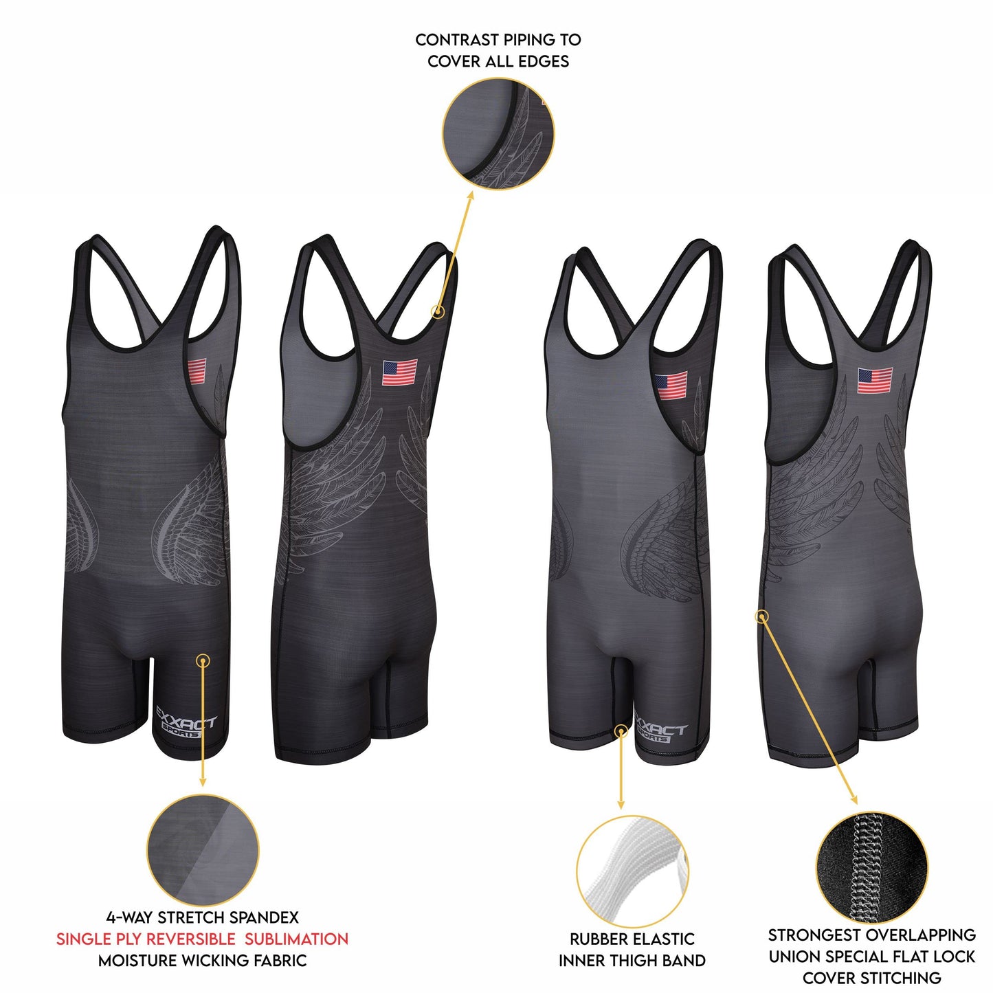 Exxact Sports Reversible Men's Wrestling Singlet, High-Performance Powerlifting Singlet, Wrestling Singlets for Men (Black/Gray, AS)