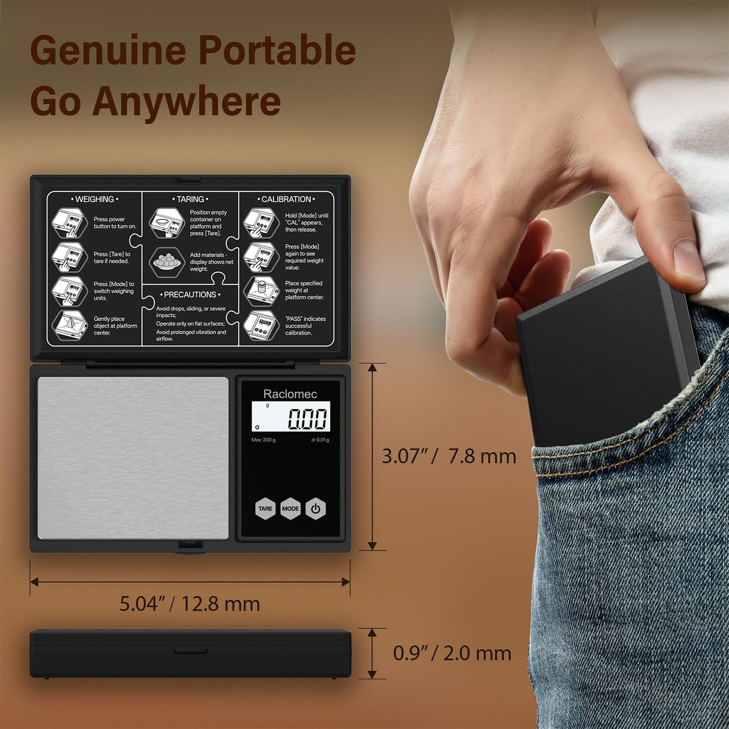 Raclomec Digital Gram Scale 200g x 0.01g Jewelry Scale, Gram, Ounce, Carat, Grain, for Food, Ingredients, Gemstone, Gold Coin, Spice, Medicine and Powder Weighing