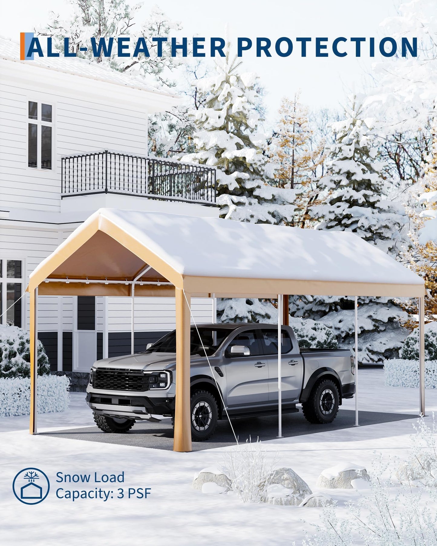 10x20 ft Heavy Duty Carport with Galvanized Steel Frame, Outdoor Car Canopy with 3-Layer UV-Resistant & Water-Resistant PE Cover, Portable Garage for SUV Truck Boat Outdoor Party, Khaki