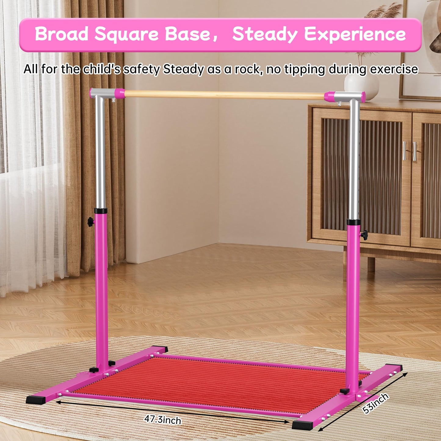 EL&IT·Wings Gymnastic Kip Bar,Horizontal Bar for Kids Girls Junior,3' to 5' Adjustable Height,Home Gym Equipment,Ideal for Indoor and Home Training,300lbs Weight Capacity
