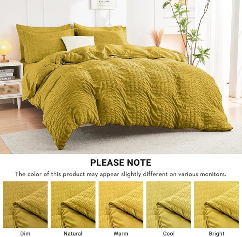 HYMOKEGE Twin XL Comforter Set - Mustard Yellow Seersucker 5-Piece Luxury Bedding Set
